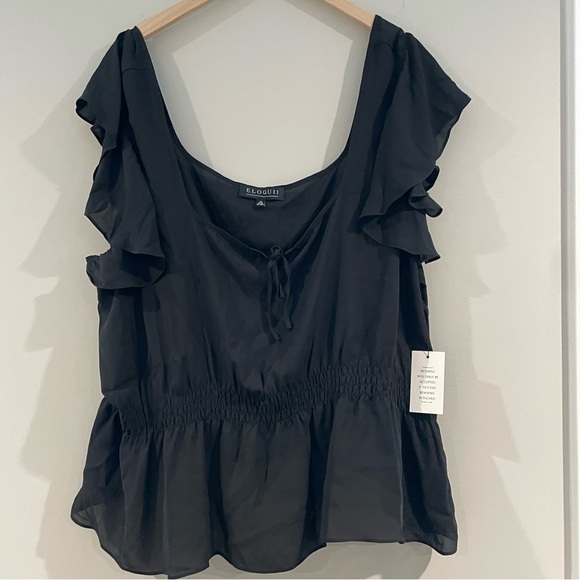 Eloquii Crop Top Peplum Peasant Blouse Plus Size 28W 5X Gothic Workwear/Office - Picture 2 of 6